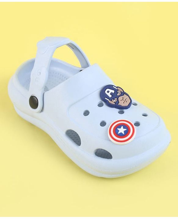 Pine Kids Marvel Back Strap Clogs With Captain America Applique - Light Blue