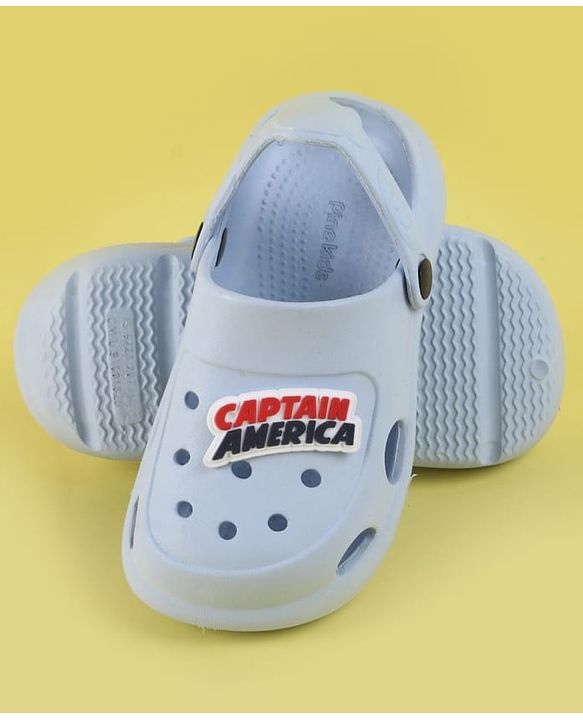 Pine Kids Marvel Back Strap Clogs With Captain America Applique - Light Blue