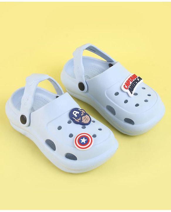 Pine Kids Marvel Back Strap Clogs With Captain America Applique - Light Blue