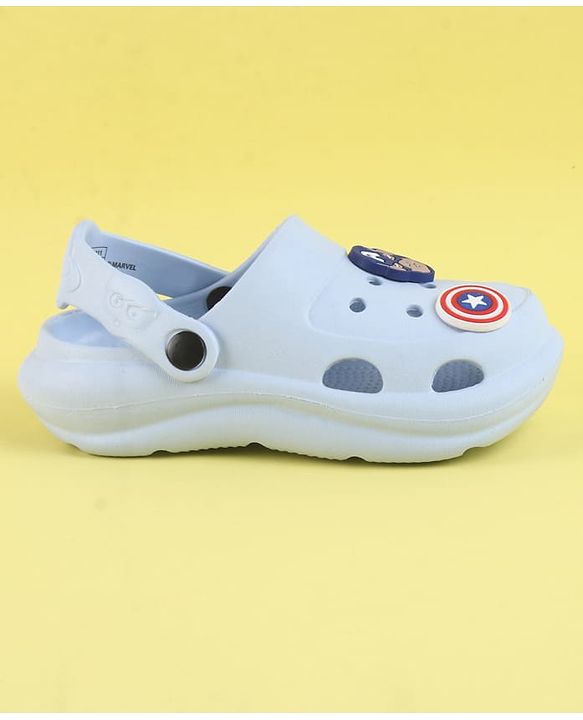 Pine Kids Marvel Back Strap Clogs With Captain America Applique - Light Blue