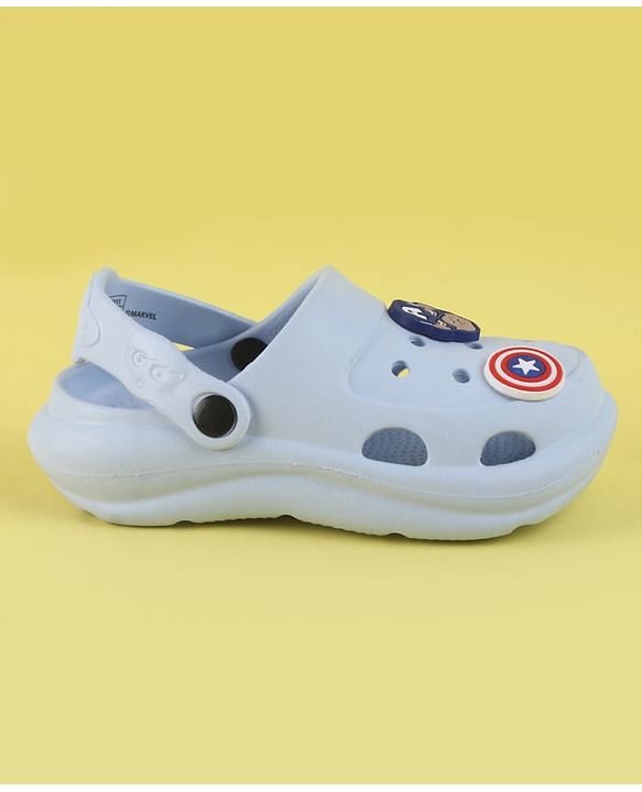 Pine Kids Marvel Back Strap Clogs With Captain America Applique - Light Blue