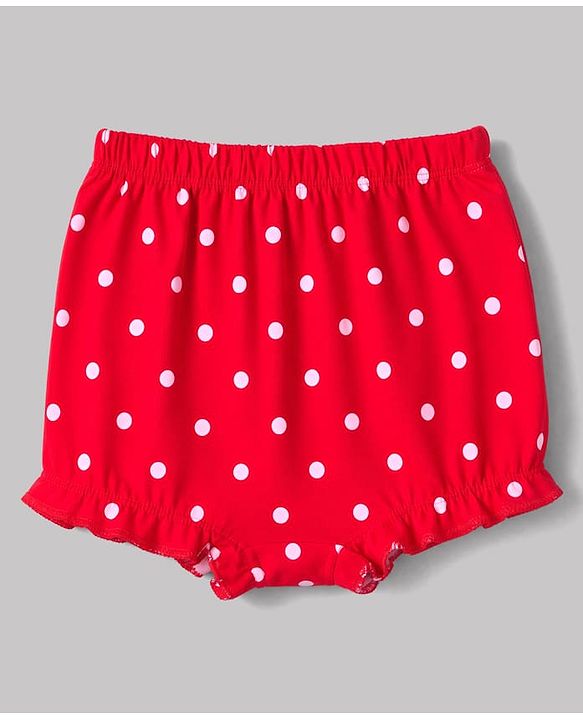 Babyhug 100% Cotton Single Jersey Knit Bloomers With Dot and Floral Print Pack of 3 -Pink,White,Red