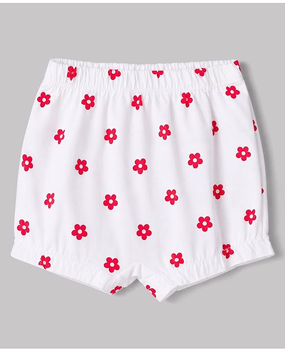 Babyhug 100% Cotton Single Jersey Knit Bloomers With Dot and Floral Print Pack of 3 -Pink,White,Red