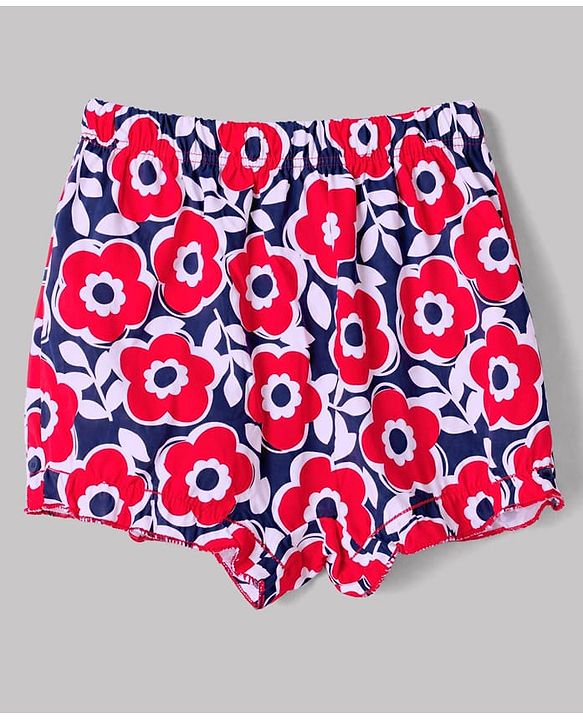 Babyhug 100% Cotton Single Jersey Knit Bloomers With Dot and Floral Print Pack of 3 -Pink,White,Red