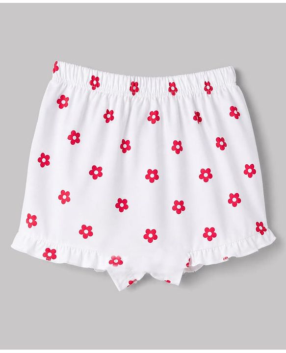 Babyhug 100% Cotton Single Jersey Knit Bloomers With Dot and Floral Print Pack of 3 -Pink,White,Red