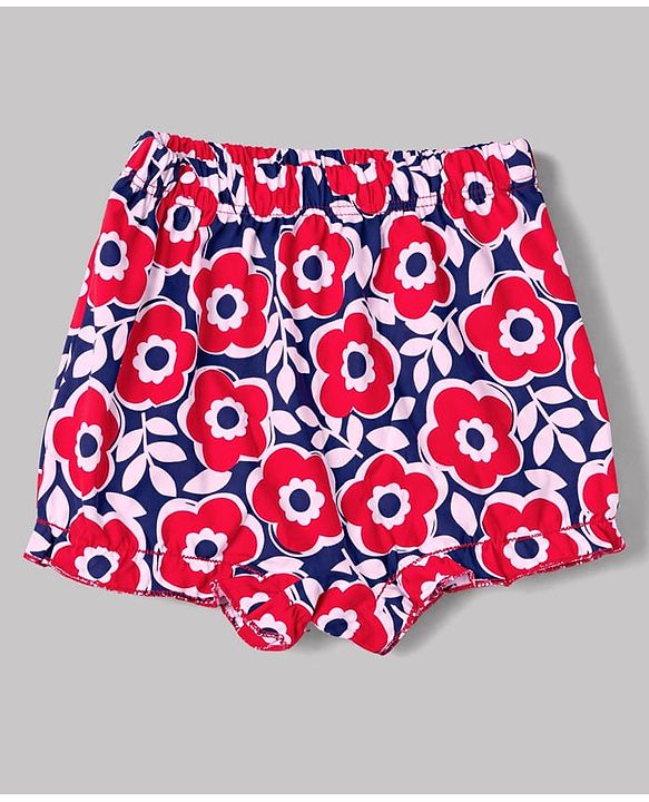 Babyhug 100% Cotton Single Jersey Knit Bloomers With Dot and Floral Print Pack of 3 -Pink,White,Red