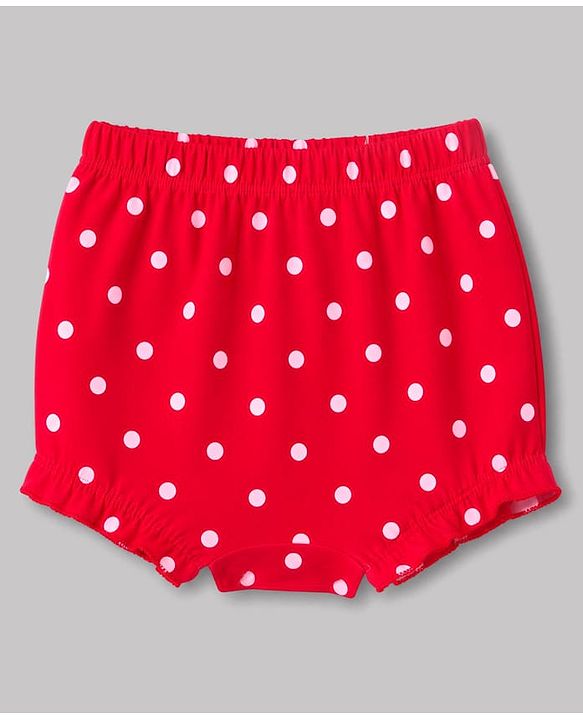 Babyhug 100% Cotton Single Jersey Knit Bloomers With Dot and Floral Print Pack of 3 -Pink,White,Red