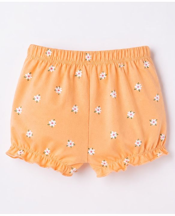Babyhug 100% Cotton Knit Floral & Tropical Theme Printed Bloomers Pack Of 3 - Orange & White