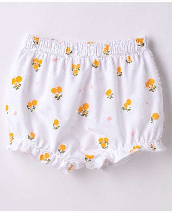 Babyhug 100% Cotton Knit Floral & Tropical Theme Printed Bloomers Pack Of 3 - Orange & White