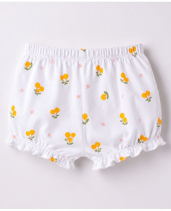 Babyhug 100% Cotton Knit Floral & Tropical Theme Printed Bloomers Pack Of 3 - Orange & White
