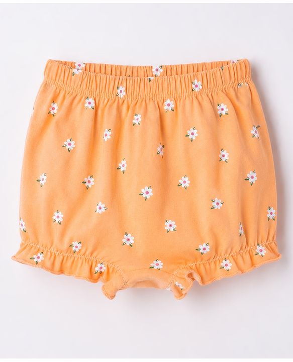 Babyhug 100% Cotton Knit Floral & Tropical Theme Printed Bloomers Pack Of 3 - Orange & White