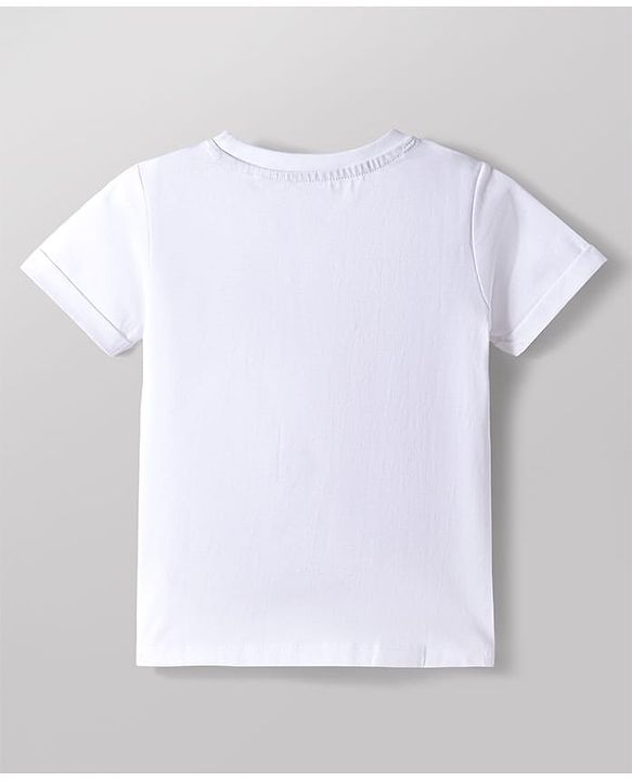 Babyhug Cotton Knit Half Sleeves T-Shirt with Bear Print - White
