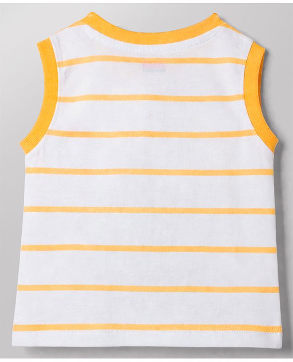Babyhug Cotton Knit T-Shirt Sleeveless Striped with Graphics Multi Color 6-9 Months