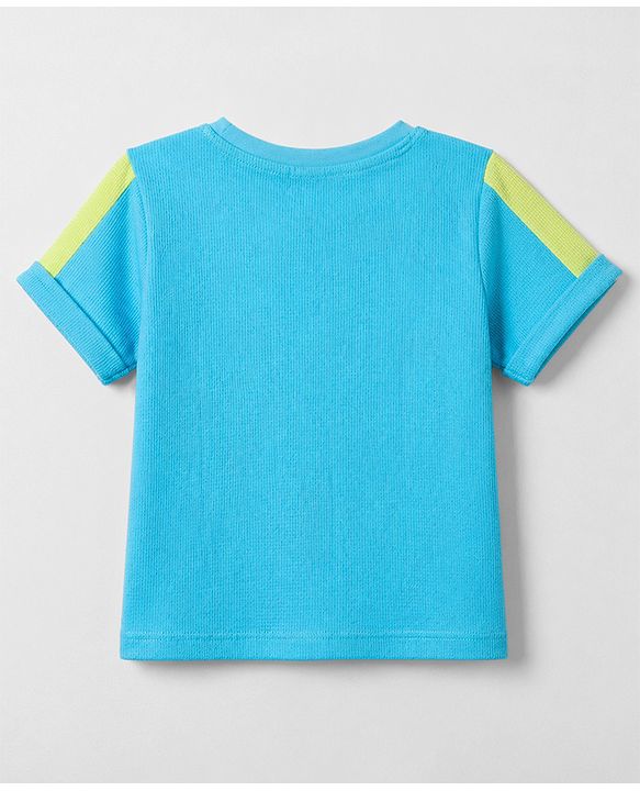 Babyhug Waffle Knit T-Shirt Half Sleeves Structured with Graphics Blue 6-9 Months