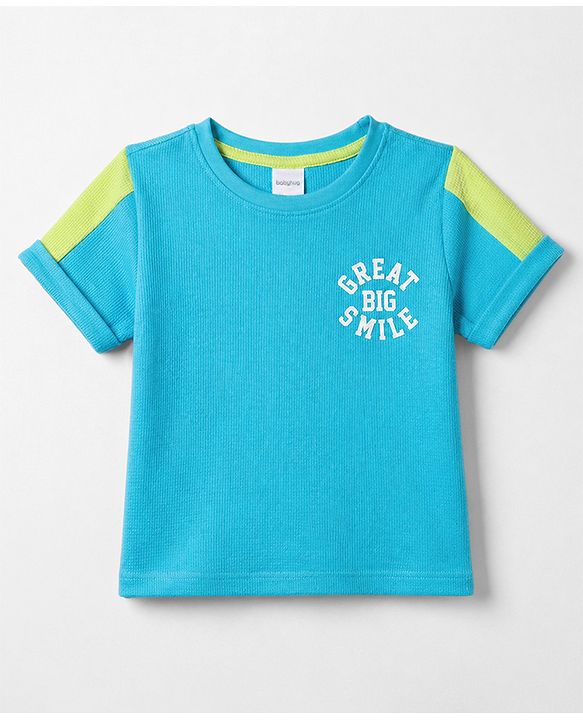 Babyhug Waffle Knit T-Shirt Half Sleeves Structured with Graphics Blue 6-9 Months