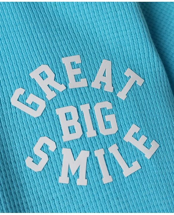 Babyhug Waffle Knit T-Shirt Half Sleeves Structured with Graphics Blue 6-9 Months
