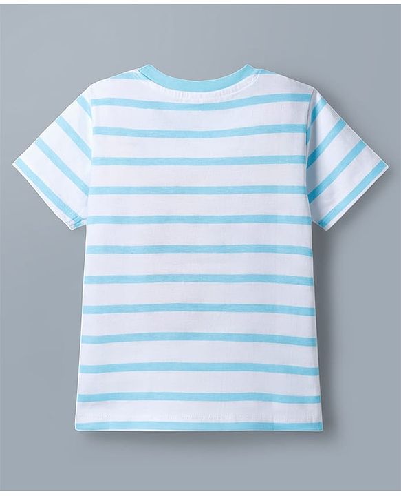 Babyhug Cotton Knit T-Shirt Half Sleeves Striped with Graphics Multi Color 6-9 Months