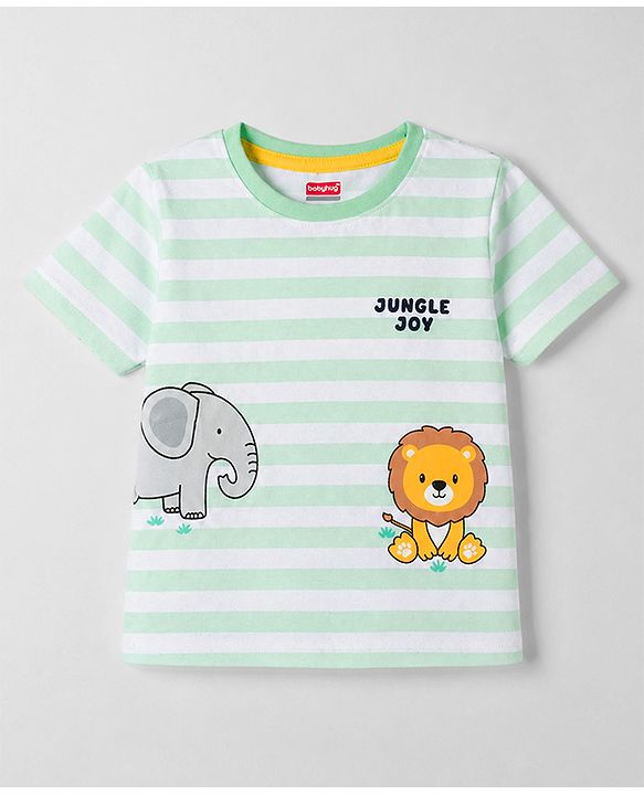 Babyhug Cotton Knit T-Shirt Half Sleeves Striped with Graphics Multi Color 6-9 Months