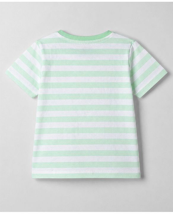 Babyhug Cotton Knit T-Shirt Half Sleeves Striped with Graphics Multi Color 6-9 Months