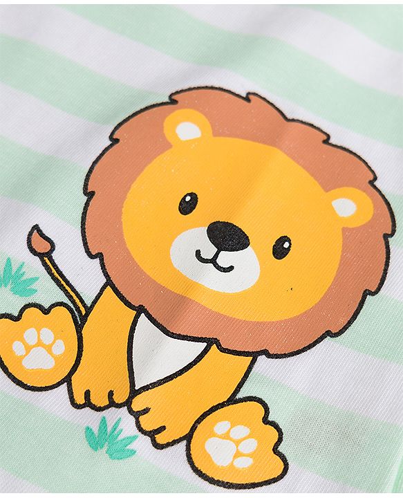 Babyhug Cotton Knit T-Shirt Half Sleeves Striped with Graphics Multi Color 6-9 Months