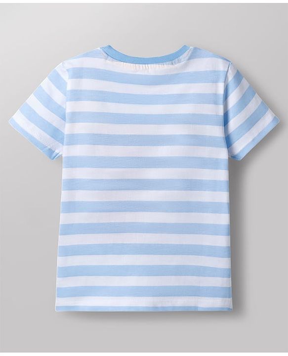 Babyhug Cotton Knit T-Shirt Half Sleeves Striped with Graphic Multi Color 6-9 Months