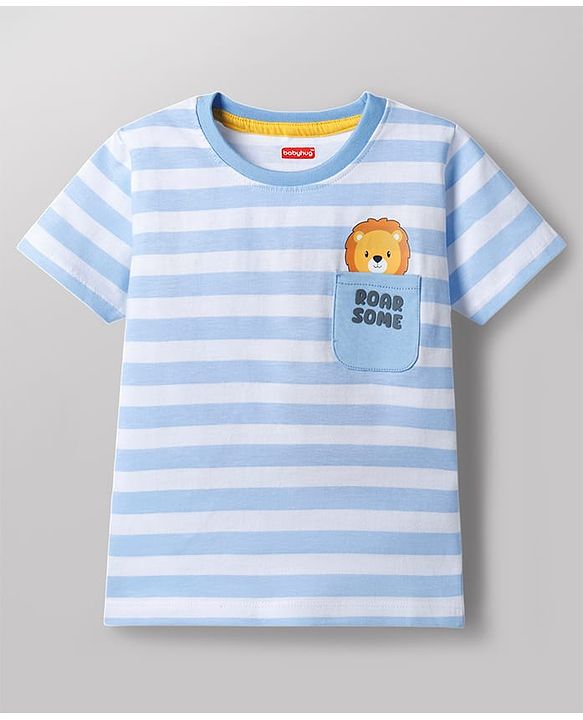 Babyhug Cotton Knit T-Shirt Half Sleeves Striped with Graphic Multi Color 6-9 Months