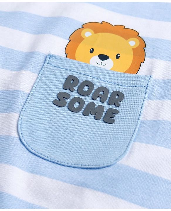 Babyhug Cotton Knit T-Shirt Half Sleeves Striped with Graphic Multi Color 6-9 Months