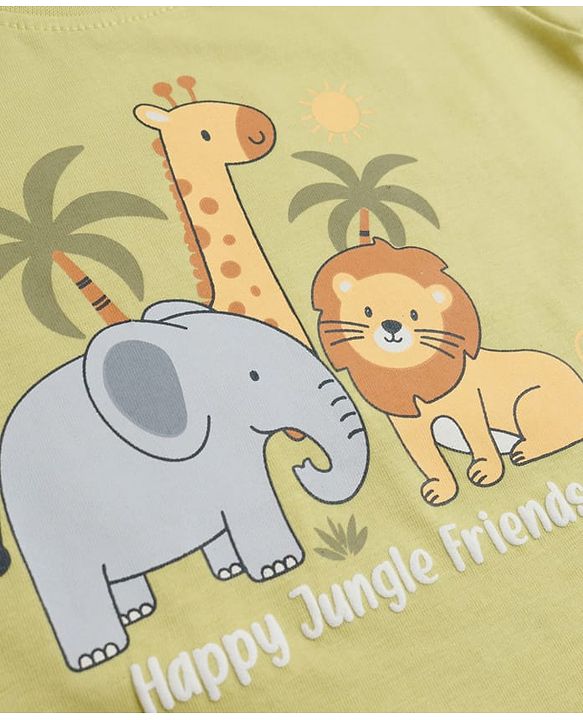 Babyhug Single Jersey Knit Half Sleeves T-Shirt & Shorts Set with Jungle Theme Print - Green & Brown