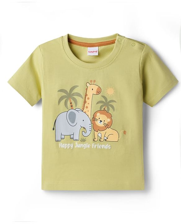 Babyhug Single Jersey Knit Half Sleeves T-Shirt & Shorts Set with Jungle Theme Print - Green & Brown