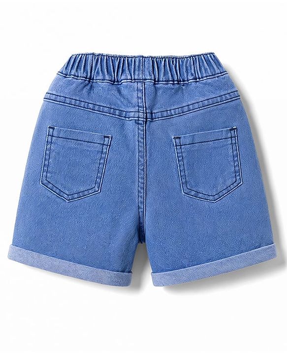 Babyhug Mid Thigh Denim Shorts with Tiger Print & Stretch - Blue