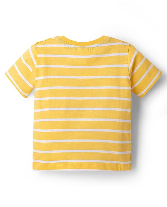 Babyhug Single Jersey Knit Half Sleeves Striped T-Shirt & Shorts Set with Sea Life Print & Patch - Blue & Yellow