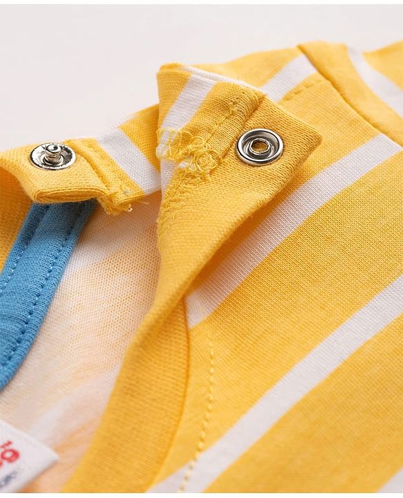 Babyhug Single Jersey Knit Half Sleeves Striped T-Shirt & Shorts Set with Sea Life Print & Patch - Blue & Yellow