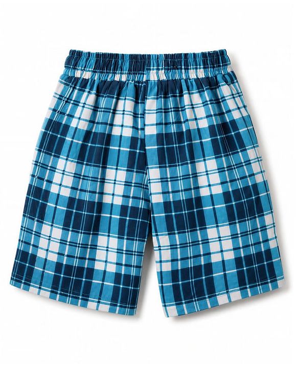 Pine Kids Cotton Knit Half Sleeves Beach Theme Printed & Checked T-Shirt & Shorts Night Suit - Blue