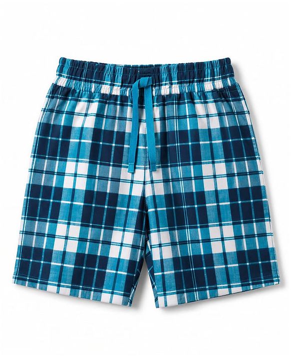 Pine Kids Cotton Knit Half Sleeves Beach Theme Printed & Checked T-Shirt & Shorts Night Suit - Blue