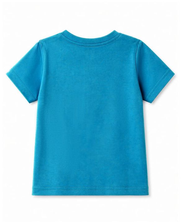 Pine Kids Cotton Knit Half Sleeves Beach Theme Printed & Checked T-Shirt & Shorts Night Suit - Blue