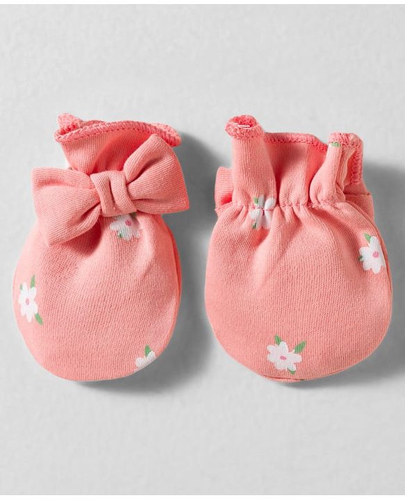 Babyhug 100% Cotton Interlock Knit Floral Printed Mittens & Booties- Multicolor