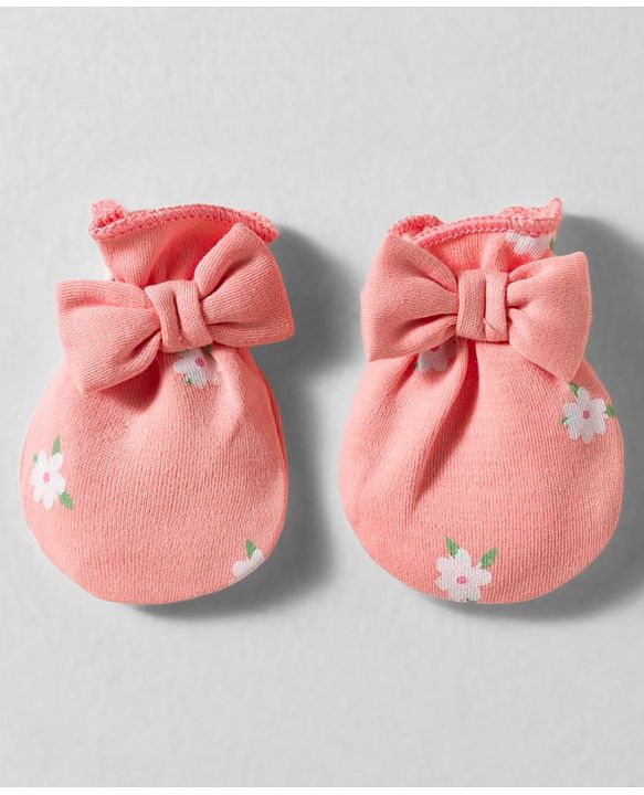Babyhug 100% Cotton Interlock Knit Floral Printed Mittens & Booties- Multicolor