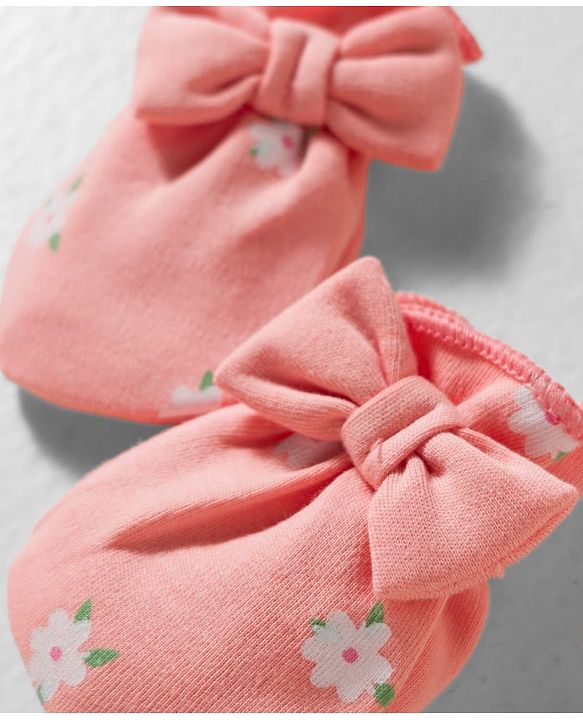 Babyhug 100% Cotton Interlock Knit Floral Printed Mittens & Booties- Multicolor