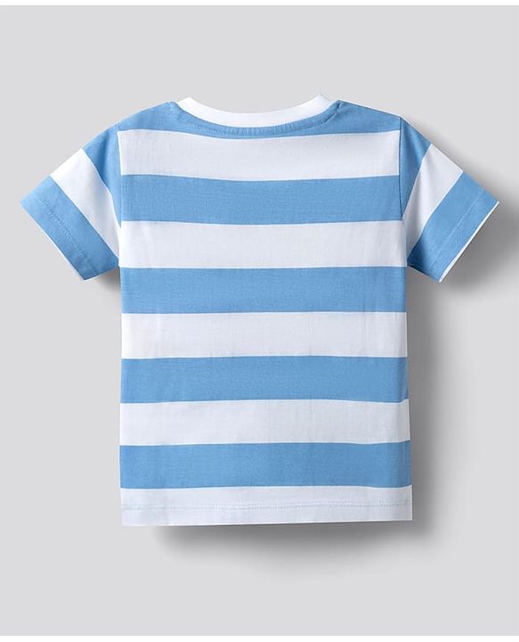 Babyhug Single Jersey Knit Half Sleeves Striped Animal Printed T-Shirt & Shorts Set - Multicolor