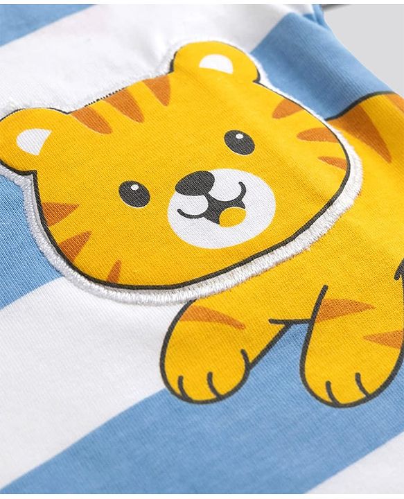 Babyhug Single Jersey Knit Half Sleeves Striped Animal Printed T-Shirt & Shorts Set - Multicolor