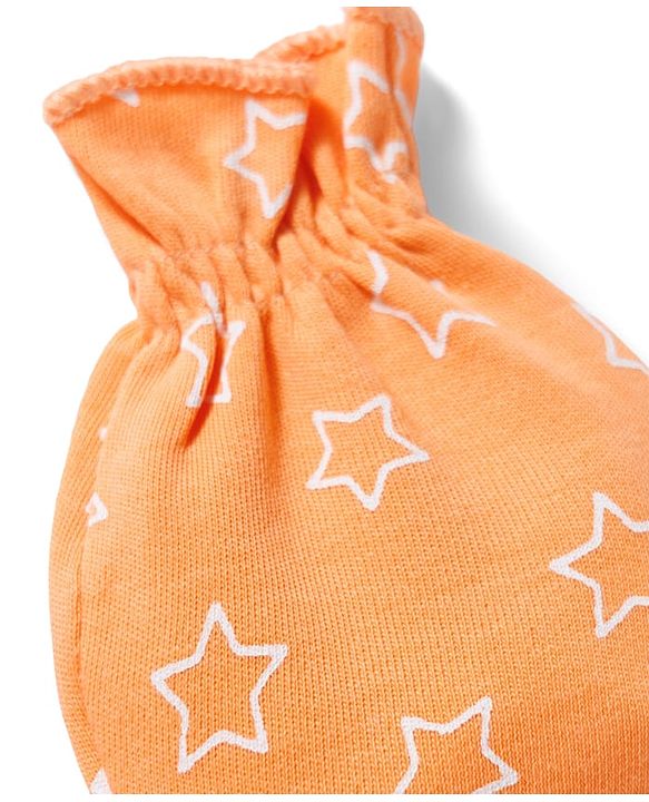 Babyhug 100% Cotton Knit Mittens & Booties Set with Star Print - Orange