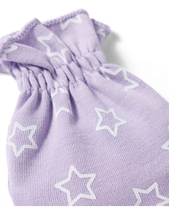 Babyhug 100% Cotton Knit Mittens & Booties Set with Star Print - Lavender