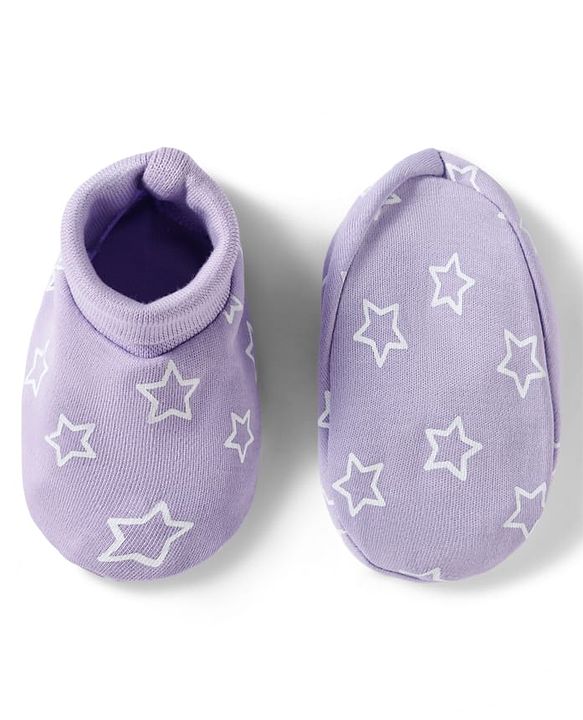 Babyhug 100% Cotton Knit Mittens & Booties Set with Star Print - Lavender