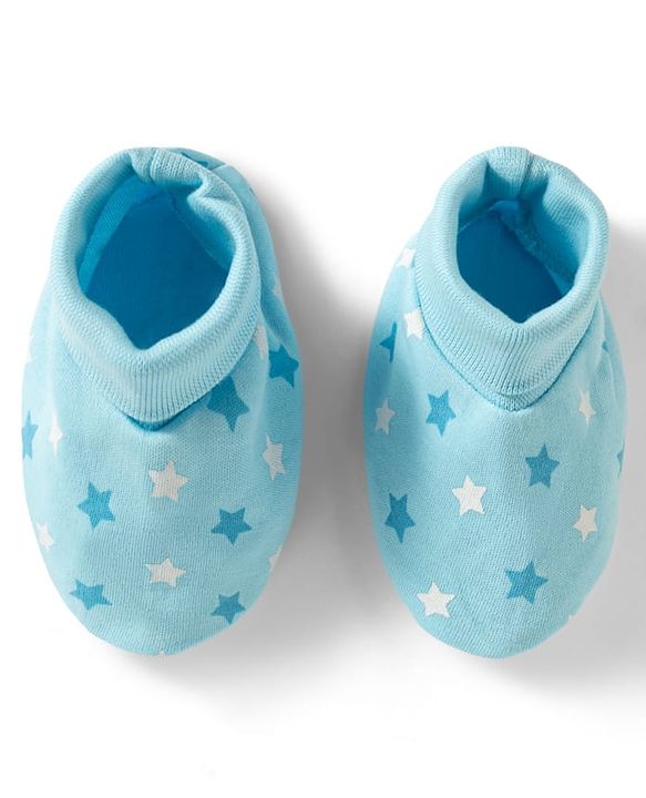 Babyhug 100% Cotton Knit Mittens & Booties With Star Print - Multicolor