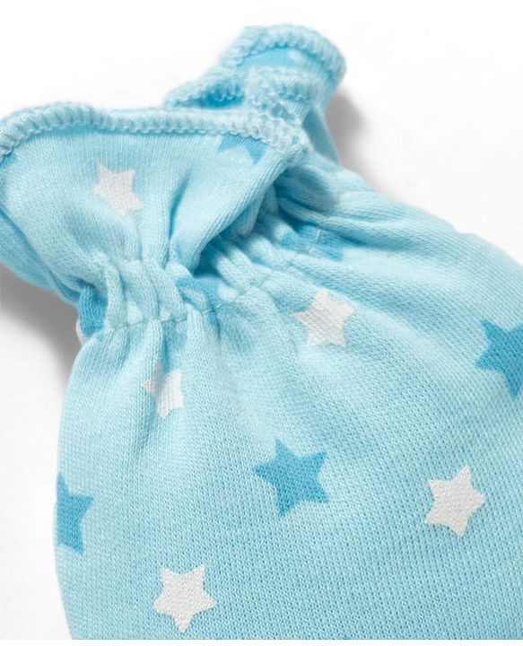 Babyhug 100% Cotton Knit Mittens & Booties With Star Print - Multicolor