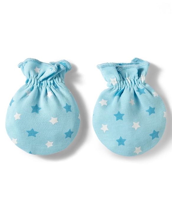 Babyhug 100% Cotton Knit Mittens & Booties With Star Print - Multicolor