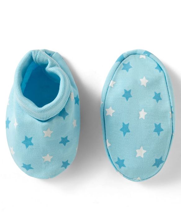 Babyhug 100% Cotton Knit Mittens & Booties With Star Print - Multicolor