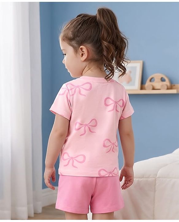 Babyhug Disney Single Jersey Knit Half Sleeves T-Shirt & Shorts Set with Marie Graphics - Pink