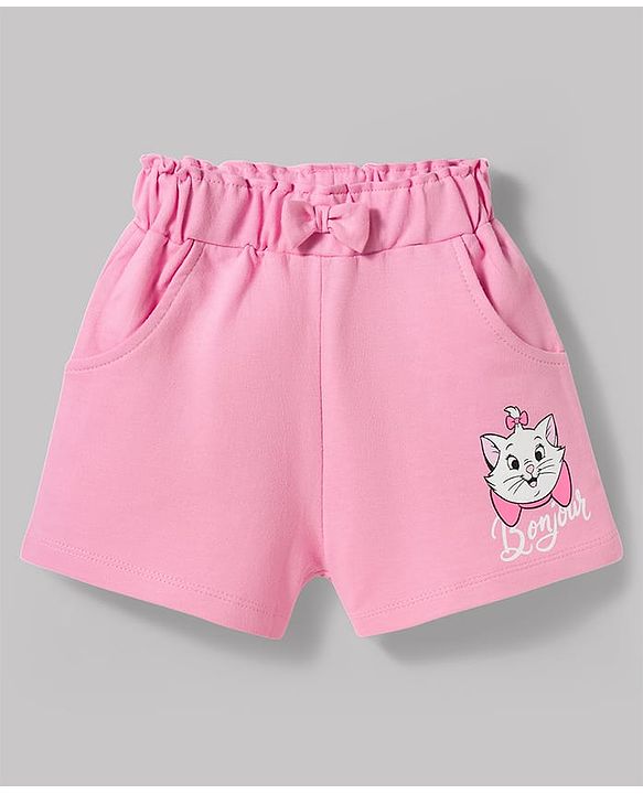 Babyhug Disney Single Jersey Knit Half Sleeves T-Shirt & Shorts Set with Marie Graphics - Pink