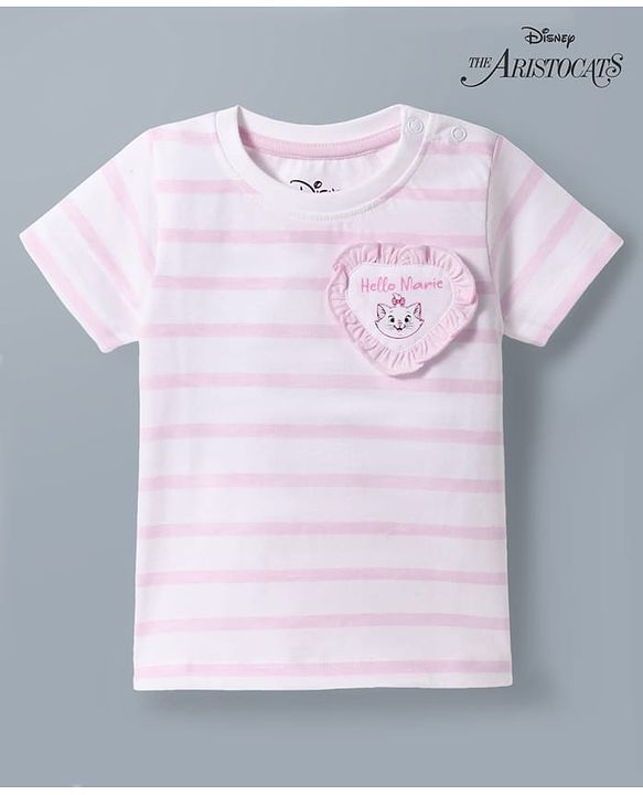 Babyhug Disney Cotton Knit T-Shirt Half Sleeve Round Neck Striped with Marie Graphics Multi Color 6-9 Months